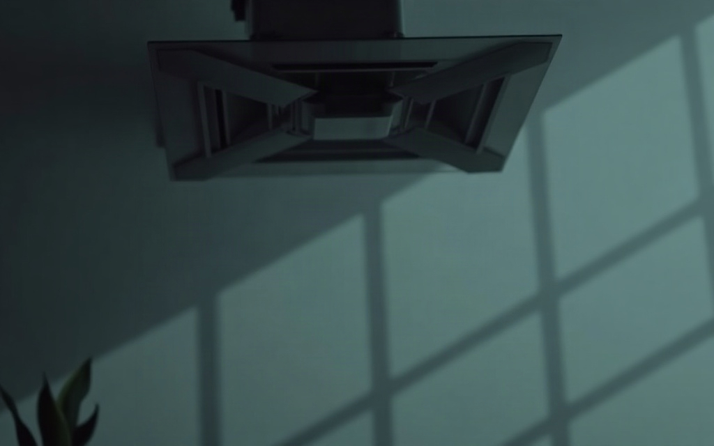 Bouche d'extraction de VMC au plafond, dans la lumière d'une fenêtre